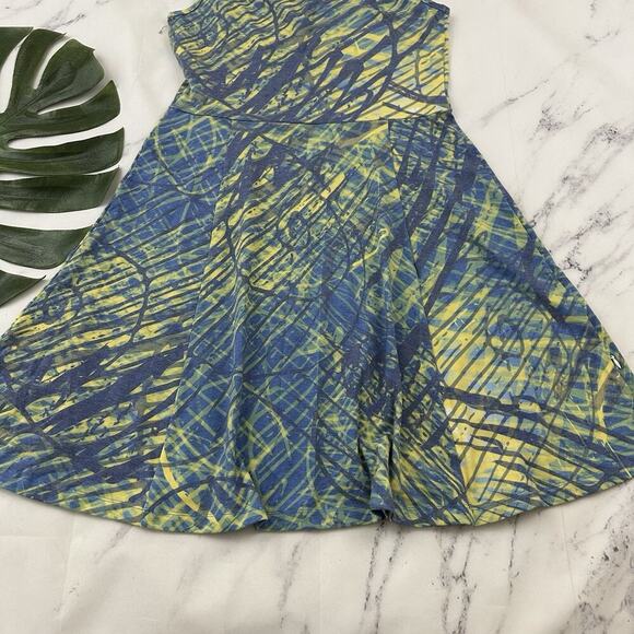 Krimson Klover Ripple Effect Dress Size M New Yellow Blue Fit Flare Geometric - Picture 10 of 10